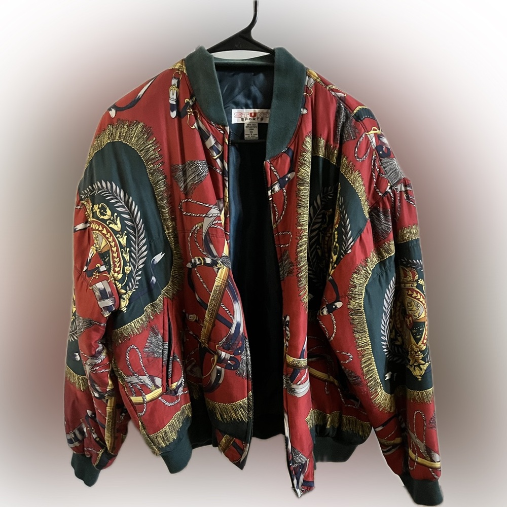 Vintage Style Red and Green Bomber Jacket High Fashion